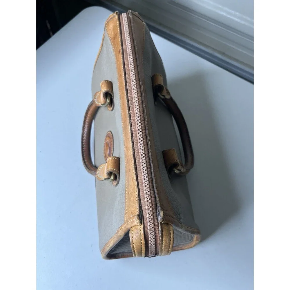 Vintage Dooney & Bourke All-Weather Leather Pebbled Satchel in Taupe and Brown